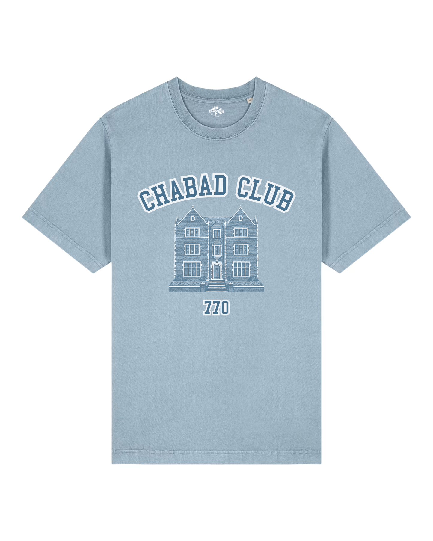CHABAD CLUB TSHIRT SYNA BLEU CIEL VINTAGE RECTO