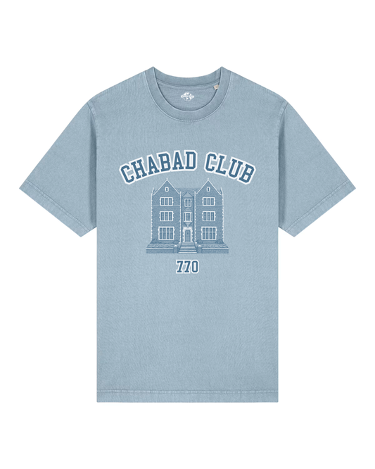 CHABAD CLUB TSHIRT SYNA BLEU CIEL VINTAGE RECTO